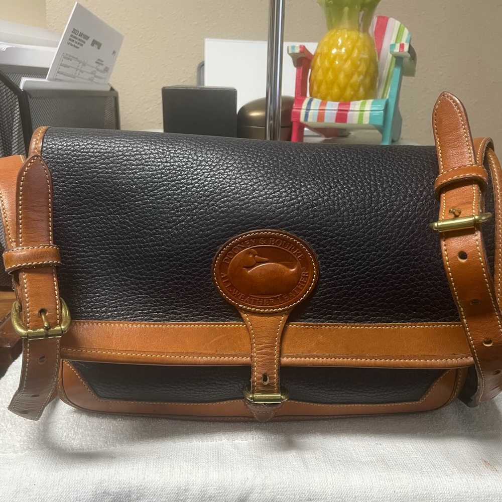 Dooney & Bourke Black and Brown Pebbled Leather Crossbody Bag